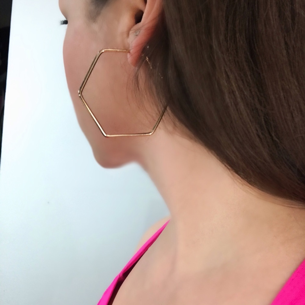 NEW!💙💎HEXAGON! GOLDEN HOOPS!💎💙MODERN! AWESOME! - Picture 5 of 7